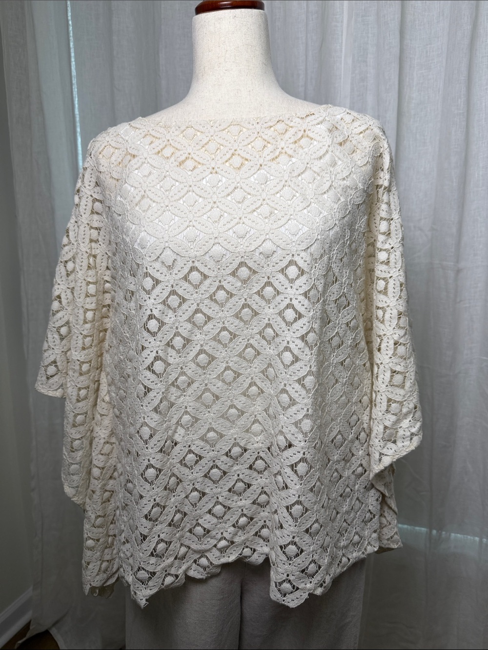 Ruby Rd. Cream Crochet Boatneck Poncho